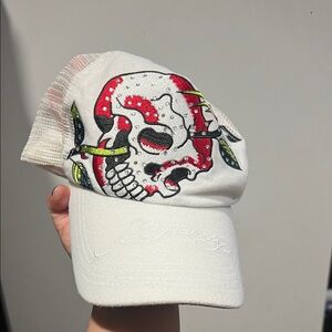 Ed Hardy White and Red Skull Hat